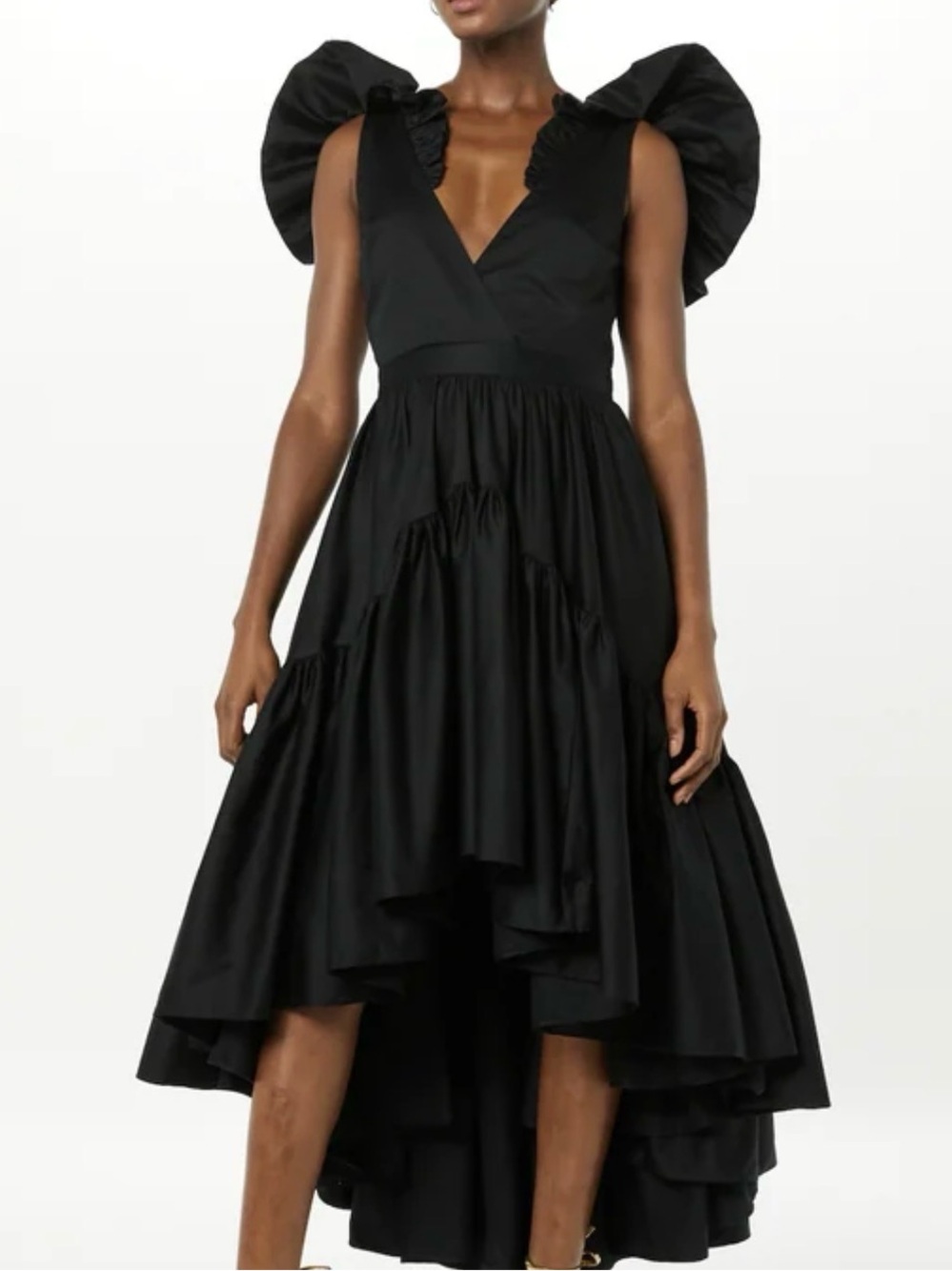 ⭐️ “Making the Cut” ⭐️ Black High-Low Ruffle Sleeve V-Neck Dress